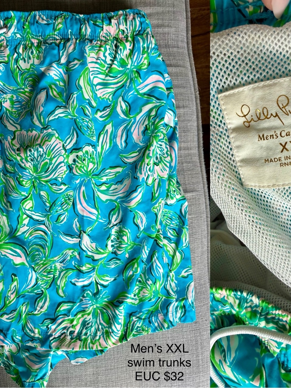 Lilly Pulitzer Men's Swim Trunks in Turquoise, Green, Pink